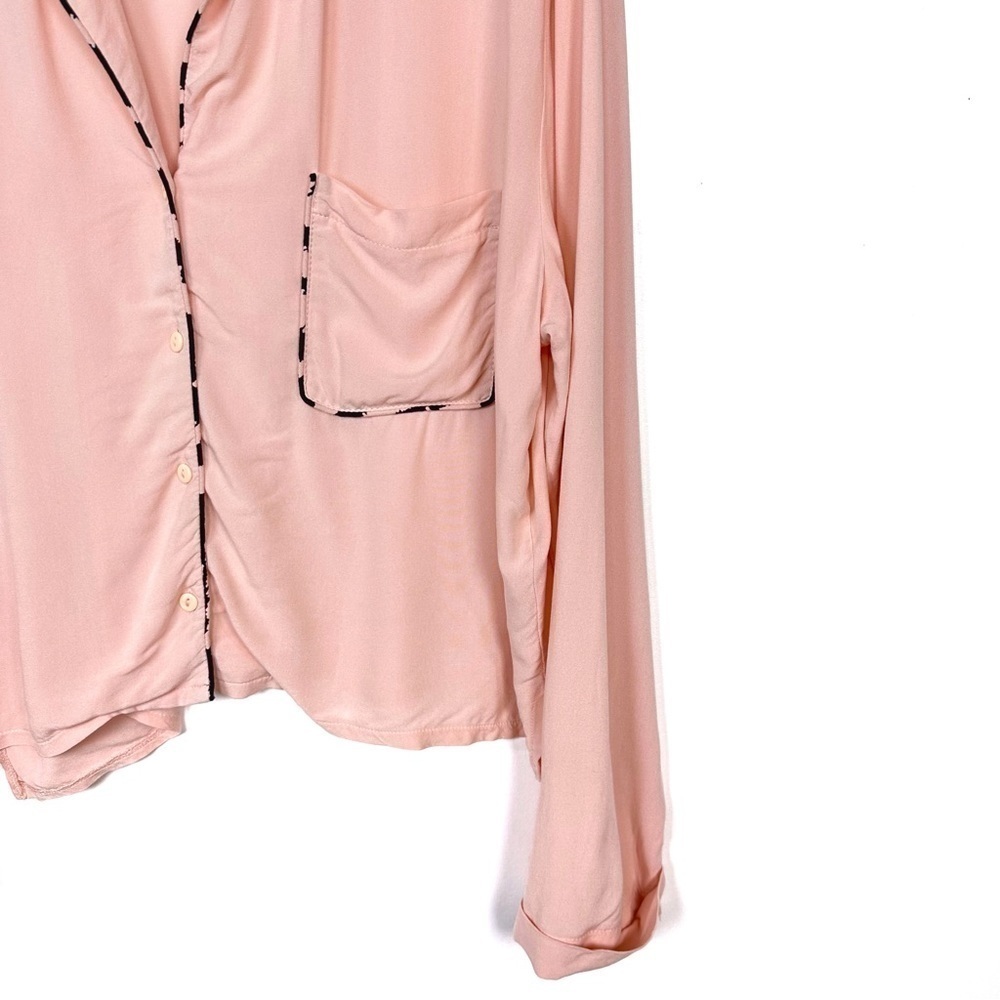 Topshop Kourtney Pajama Shirt Top Pocket Pastel Pink Animal Print Trim Size 12 - Picture 5 of 11